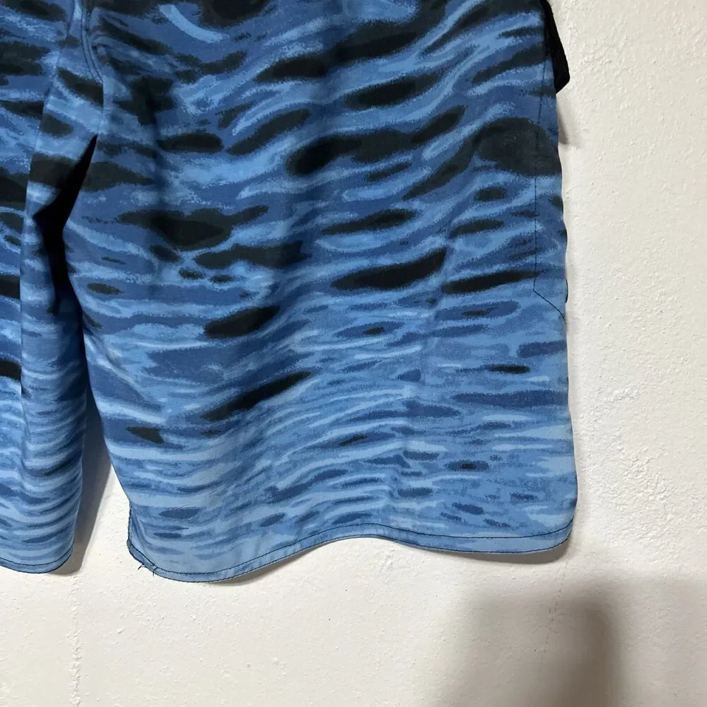 Matix Mens Board Shorts Sz. 32 Blue Black Water Waves Tie Front